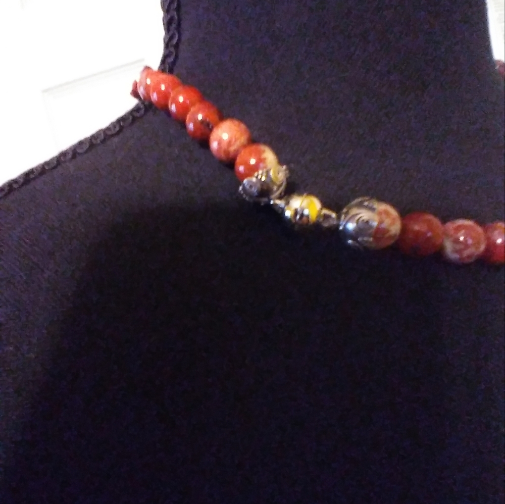 ✨️17" Picasso Jasper & Czech Glass🌺Flower Necklace ✨️ - Picture 5 of 9
